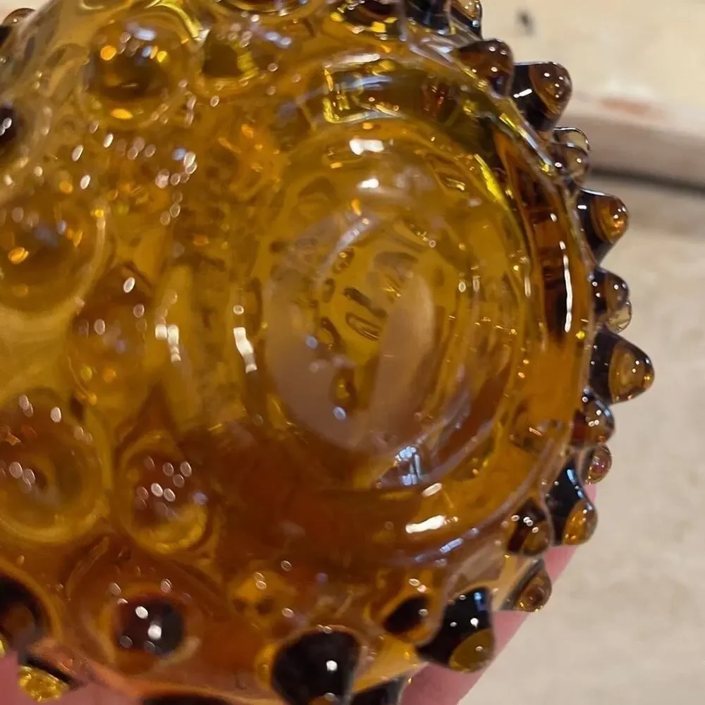 Gorgeous Vintage hobnail blown glass Empoli Vase amber glass 6” Italy
